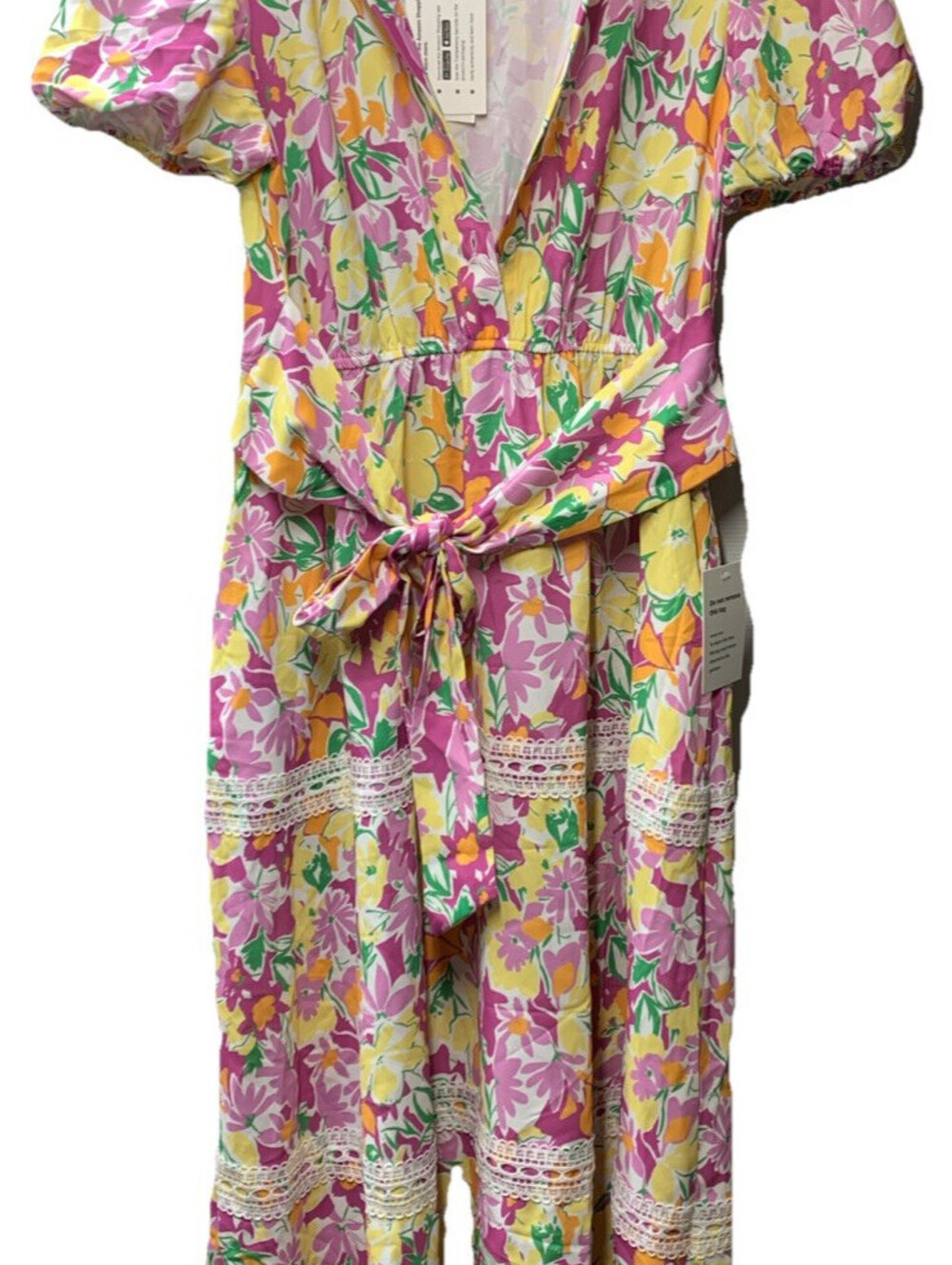 GRACE KARIN Women's Boho Tie Belt Short Puff Sleeve A Line Maxi Dress Size Med
